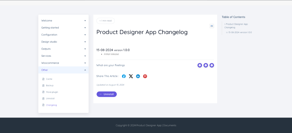 Changelog - Product Designer App